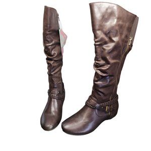 Wear Ever Dark Brown Buckle Seymore Wide-Calf Boot W Side Zip In Size 8. NWT